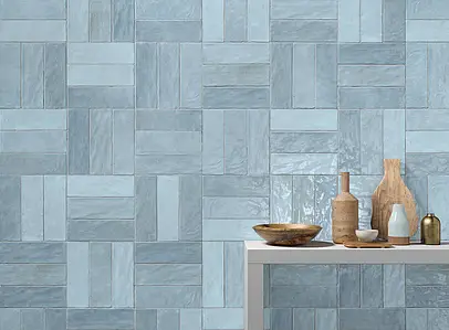Background tile, Effect unicolor, Color sky blue, Style handmade,zellige, Ceramics, 6.5x20 cm, Finish glossy