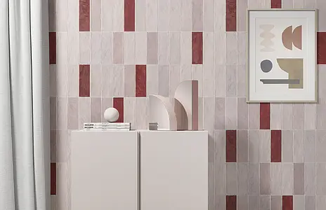 Background tile, Effect unicolor, Color pink, Style handmade,zellige, Ceramics, 6.5x20 cm, Finish matte