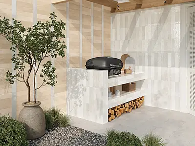 Background tile, Color white, Style zellige, Glazed porcelain stoneware, 6x24.6 cm, Finish glossy