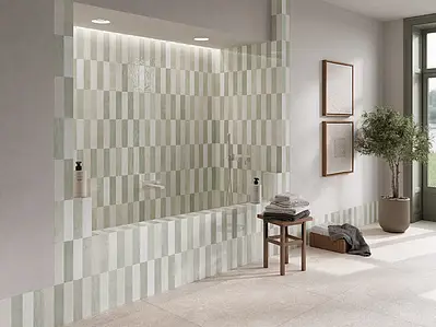 Background tile, Color white, Style zellige, Glazed porcelain stoneware, 6x24.6 cm, Finish glossy