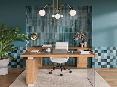 Background tile, Color navy blue, Style zellige, Glazed porcelain stoneware, 10x10 cm, Finish glossy