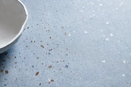 Background tile, Effect terrazzo, Color sky blue, Glazed porcelain stoneware, 90x90 cm, Finish antislip