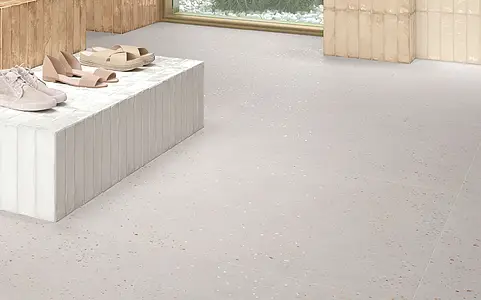 Background tile, Effect terrazzo, Color white, Glazed porcelain stoneware, 90x90 cm, Finish antislip