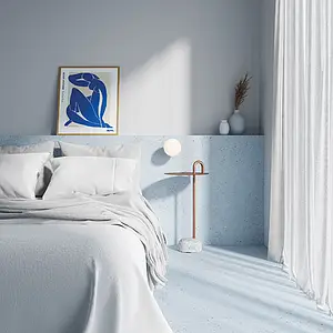 Carrelage, Effet terrazzo, Teinte bleu clair, Grès cérame émaillé, 90x90 cm, Surface antidérapante