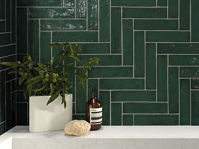 Background tile, Effect unicolor, Color green, Glazed porcelain stoneware, 6x25 cm, Finish glossy
