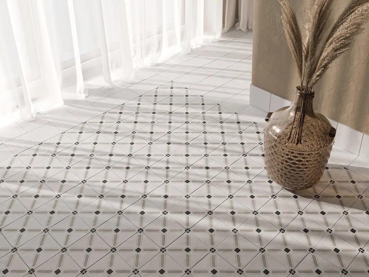 Background tile, Effect unicolor, Color white, Glazed porcelain stoneware, 12.3x12.3 cm, Finish matte