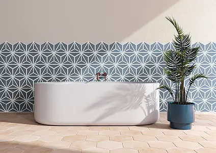 Effect faux encaustic tiles, Color navy blue, Background tile, Glazed porcelain stoneware, 19.8x22.8 cm, Finish antislip 