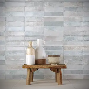 Mosaic effect tiles, Effect concrete, Color sky blue, Ceramics, 25x75 cm, Finish glossy