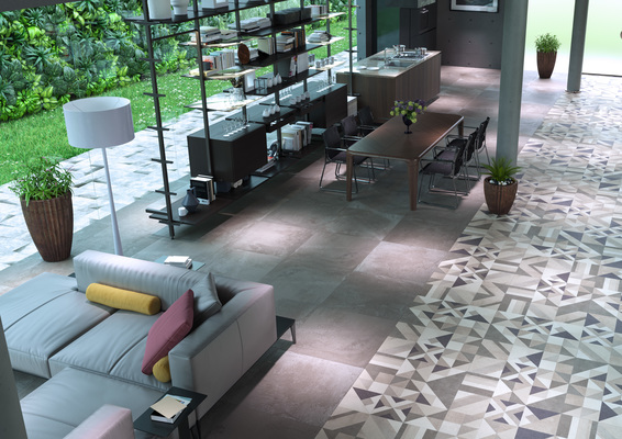 Resina Porcelain Tiles produced by Herberia Сeramiche, Style patchwork, Resin effect