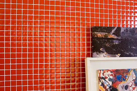 Mosaico, Effetto unicolore, Colore rosso, Vetro, 33.3x33.3 cm, Superficie lucida