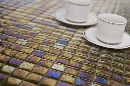 Mosaico, Color beige, Cristal, 33.33x33.33 cm, Acabado brillo