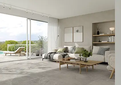 Grundflise, Effekt beton,andre sten, Farve grå, Glaseret porcelænsstentøj, 120x120 cm, Overflade skridsikker