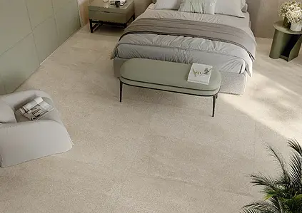 Grundflise, Effekt beton,andre sten, Farve beige, Glaseret porcelænsstentøj, 120x120 cm, Overflade skridsikker