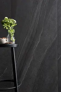 Effekt sten, Farve sort, Grundflise, Uglaseret porcelænsstentøj, 75x150 cm, Overflade skridsikker