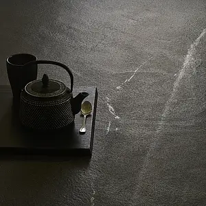 Hintergrundfliesen, Optik stein, Farbe schwarze, Unglasiertes Feinsteinzeug, 75x150 cm, Oberfläche rutschfeste
