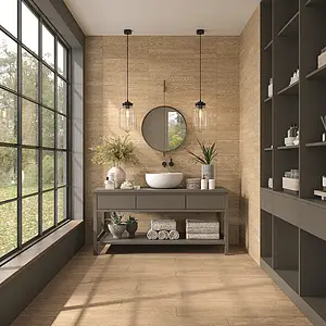 Background tile, Effect wood, Color beige, Unglazed porcelain stoneware, 20x120 cm, Finish antislip