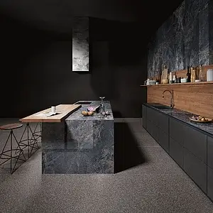 Background tile, Effect stone, Color black, Unglazed porcelain stoneware, 120x260 cm, Finish semi-polished