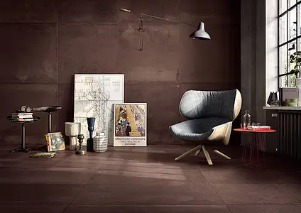Bakgrundskakel, Textur metall, Färg brun, Stil loft, 120x120 cm, Yta matt