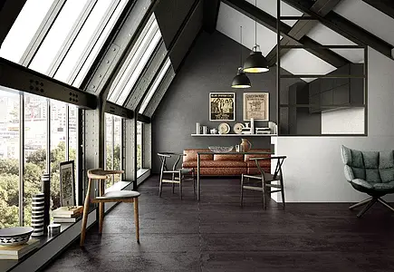 Carrelage, Effet métal, Teinte noire, Style loft, Grès cérame non-émaillé, 60x120 cm, Surface mate
