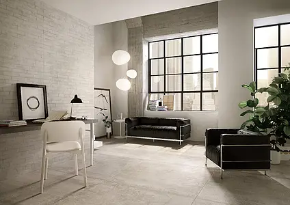 Background tile, Effect brick, Color white, Style loft, Unglazed porcelain stoneware, 120x260 cm, Finish matte