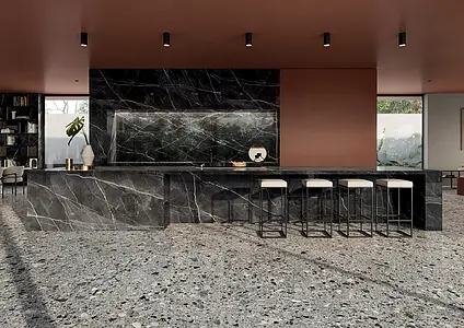 Basistegels, Effect steenlook,terrazzo look, Kleur grijze, Geglazuurde porseleinen steengoed, 120x280 cm, Oppervlak gepolijst