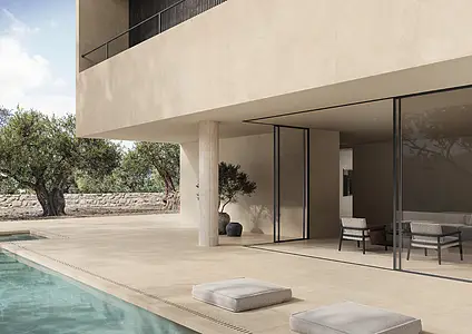 Background tile, Effect concrete, Color beige, Unglazed porcelain stoneware, 120x120 cm, Finish antislip