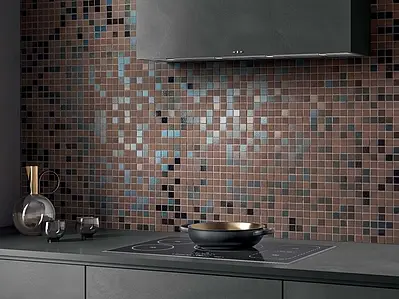 Mosaik, Textur metall, Färg brun, Oglaserad granitkeramik, 30x30 cm, Yta matt