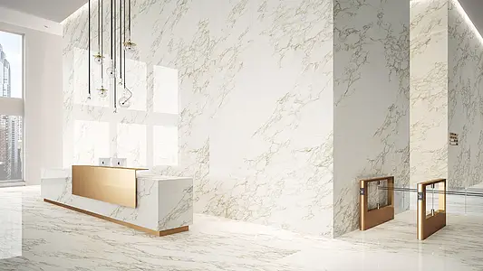 Background tile, Effect stone,calacatta, Color white, Glazed porcelain stoneware, 160x320 cm, Finish polished
