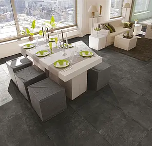 Background tile, Effect concrete, Color black, Glazed porcelain stoneware, 60x60 cm, Finish matte