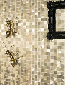 Mosaic tile, Effect gold and precious metals, Color yellow, Metal, 26.5x26.5 cm, Finish glossy