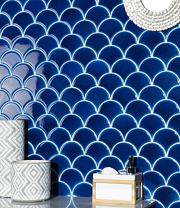 Mosaik, Textur left_menu_crackleur ,enfärgad, Färg marinblå, Glaserad granitkeramik, 29.4x30.2 cm, Yta blank