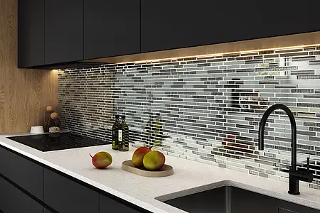 Mosaic tile, Effect metal, Color grey, Glass, 30x30 cm, Finish glossy