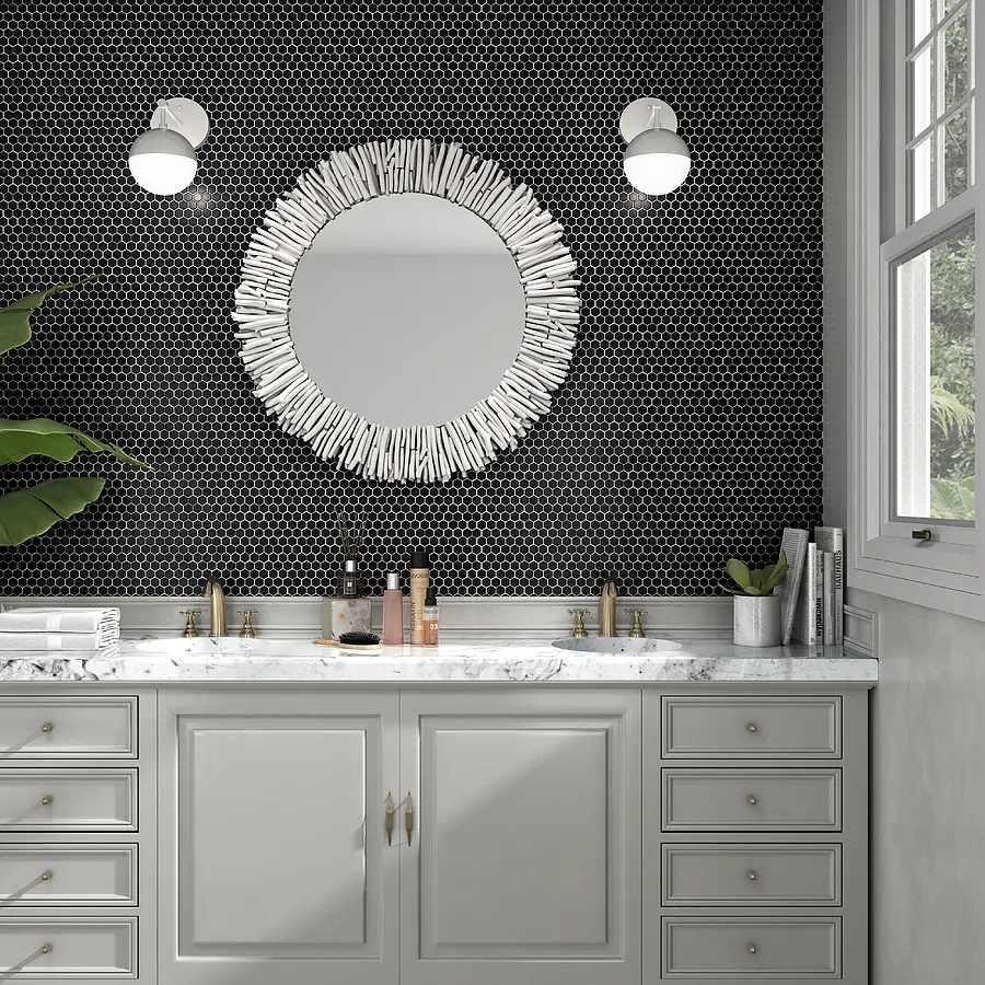 Mosaic tile, Color black, Glazed porcelain stoneware, 26x30 cm, Finish matte