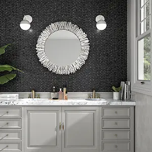 Mosaik flise, Effekt ensfarvet, Farve sort, Glaseret porcelænsstentøj, 26x30 cm, Overflade mat