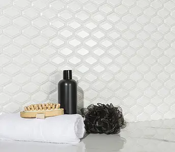 Mosaic tile, Effect unicolor, Color white, Glazed porcelain stoneware, 25x25.9 cm, Finish glossy