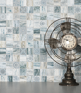 Mosaik, Färg marinblå, Stil patchwork, Natursten, 30x30 cm, Yta matt