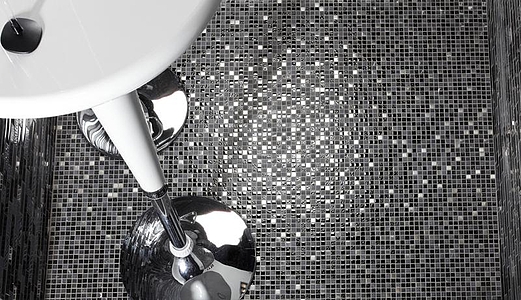 Mosaik, Färg svart, Glas, 30x30 cm, Yta blank