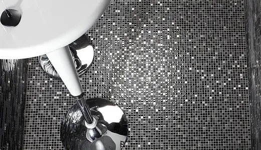 Mosaikkflis, Farge svart, Glass, 30x30 cm, Overflate glanset
