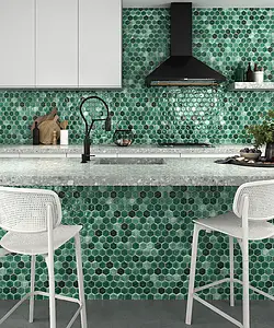 Mosaic tile, Color green, Glazed porcelain stoneware, 26.9x31 cm, Finish glossy