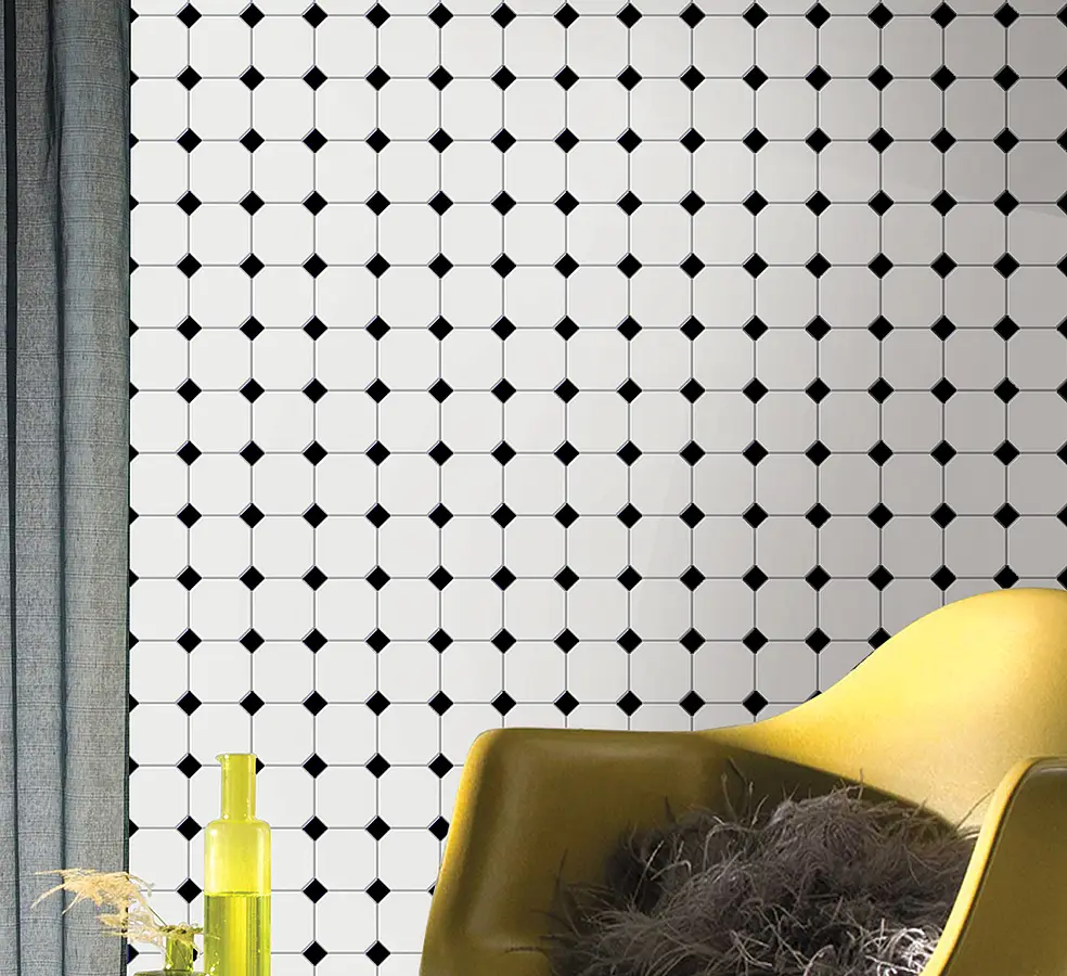 Mosaic tile, Color white,black & white, Glazed porcelain stoneware, 29.5x29.5 cm, Finish matte