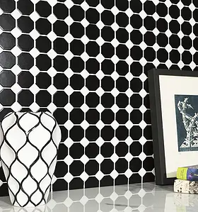 Mosaikkflis, Effekt ensfarget, Farge svart,svarte og hvite, Glasert porselenssteintøy, 29.5x29.5 cm, Overflate matt