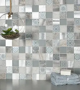 Mosaikkflis, Farge grå, Glass, 30x30 cm, Overflate matt