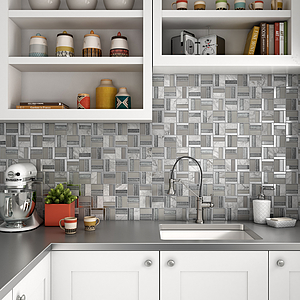 Mosaico, Colore grigio, Vetro, 30x30 cm, Superficie lucida