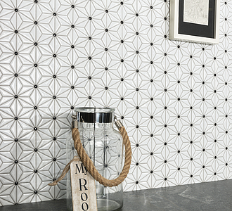 Mosaik, Textur enfärgad, Färg vit,svarta & vita, Glaserad granitkeramik, 29x30 cm, Yta blank