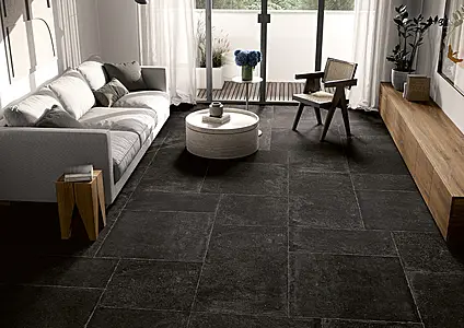 Background tile, Effect stone,limestone, Color black, Unglazed porcelain stoneware, 40x80 cm, Finish antislip