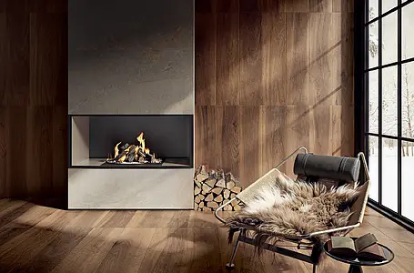 Background tile, Effect wood, Color brown, Glazed porcelain stoneware, 30x120 cm, Finish antislip