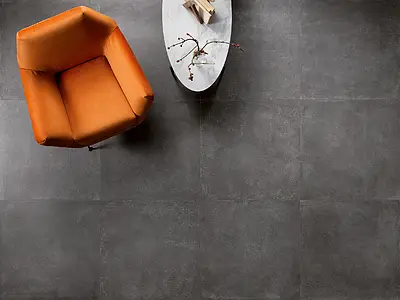 Grundflise, Effekt beton, Farve sort, Uglaseret porcelænsstentøj, 80x80 cm, Overflade skridsikker