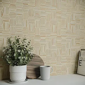 Mosaic tile, Effect wood, Color beige, Glazed porcelain stoneware, 25x30 cm, Finish antislip