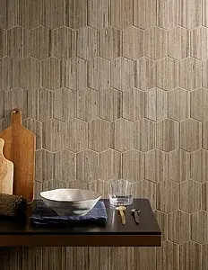 Mosaico, Effetto legno, Colore marrone, Stile orientale, Gres porcellanato smaltato, 30x30 cm, Superficie antiscivolo