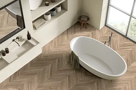 Azulejo base, Efecto madera, Color beige,marrón, Gres porcelánico esmaltado, 59.5x119.2 cm, Acabado mate